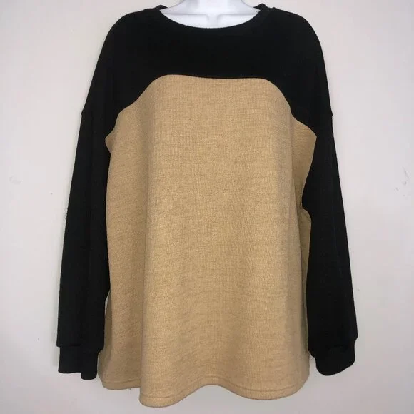 Shein Curve Sweater Womens 2XL Two Tone Black Tan Long Sleeve Pullover Crewneck - Picture 1 of 5